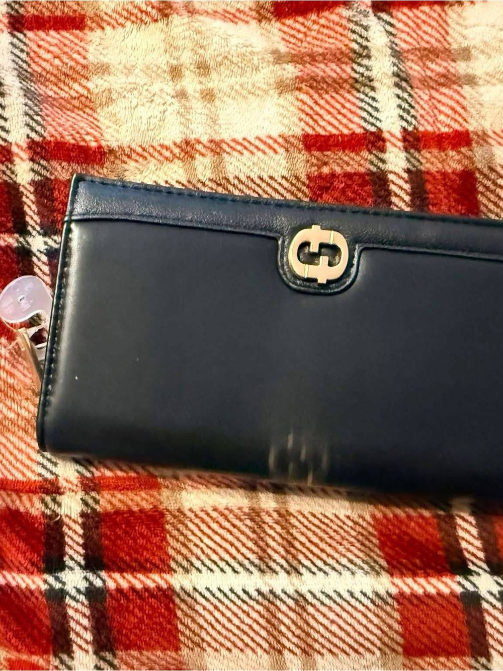 Black Leather Wallet with Gold Double-G Logo
